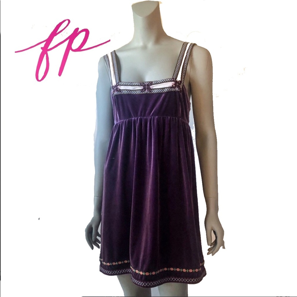 Free People Purple Velvet Baby Doll Dress Large